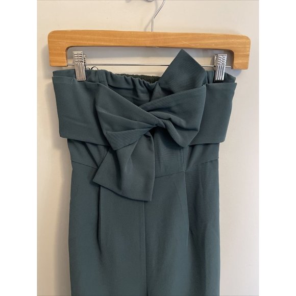 Anthropologie Hailee C Strapless Wide Leg Jumpsuit Bow Cropped Green Women’s 2 - Picture 6 of 9